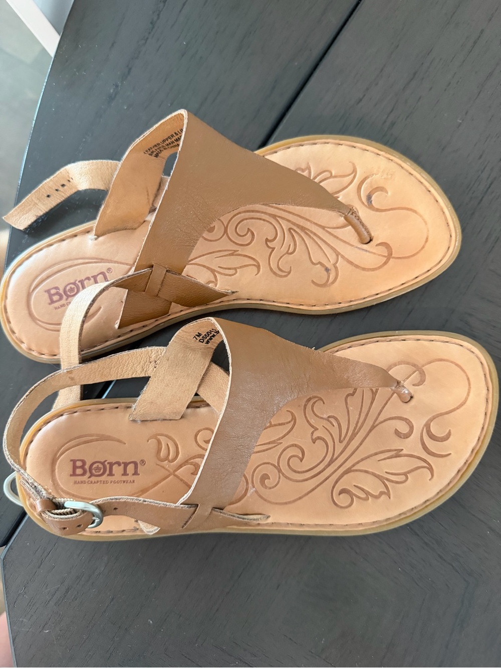 Born Women's Brown Leather Thong Sandals with Embossed Insole